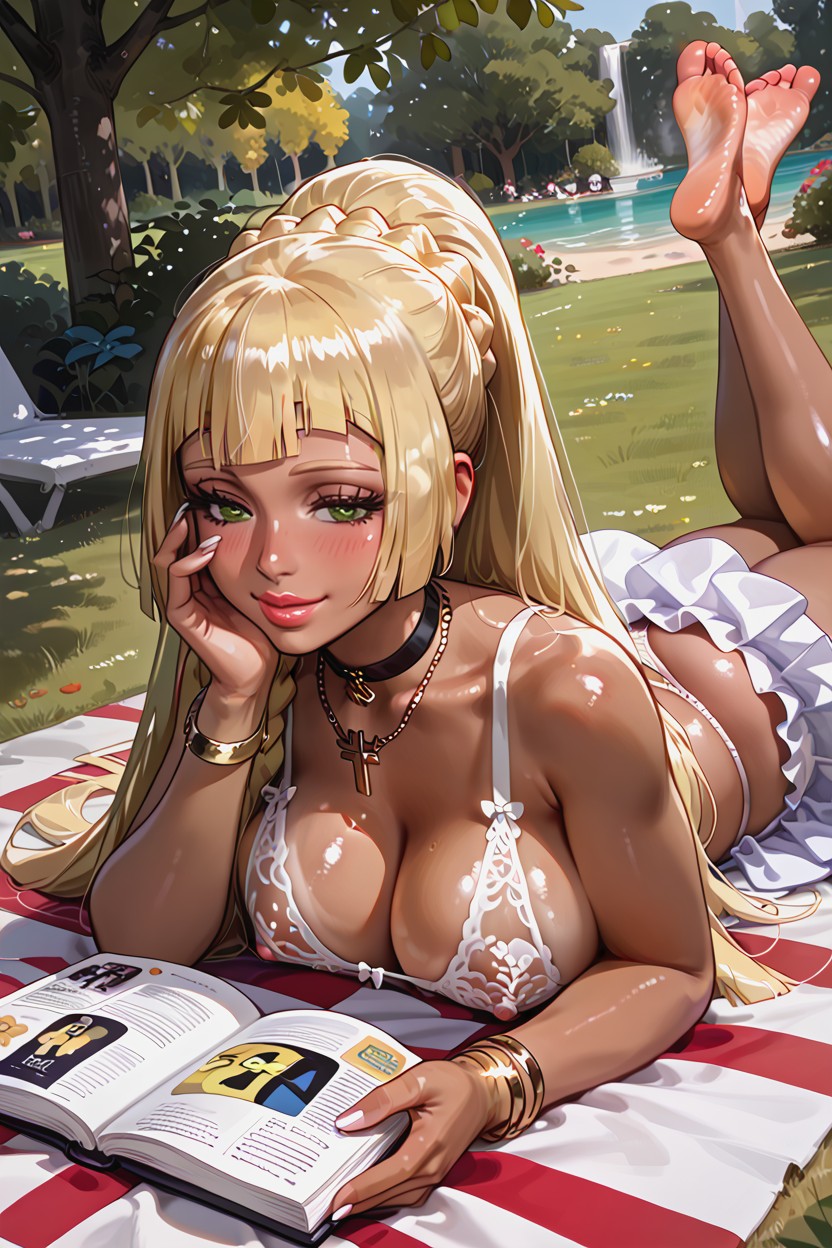 Thong Straps Over Hip, Brown Tanned Skin, Mini Skirt Hentai AI Porn