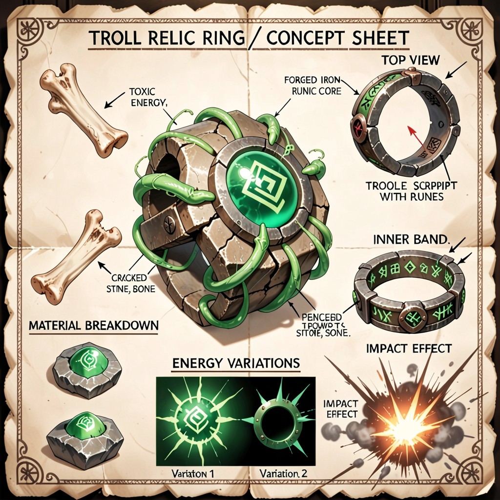 There Is A "top View" Of The Ring, Cracked Stone And Bone It Features A Large, A Section Titled "energy Variations" Displays Two Different Green Energy Effects Hentai AI Porn