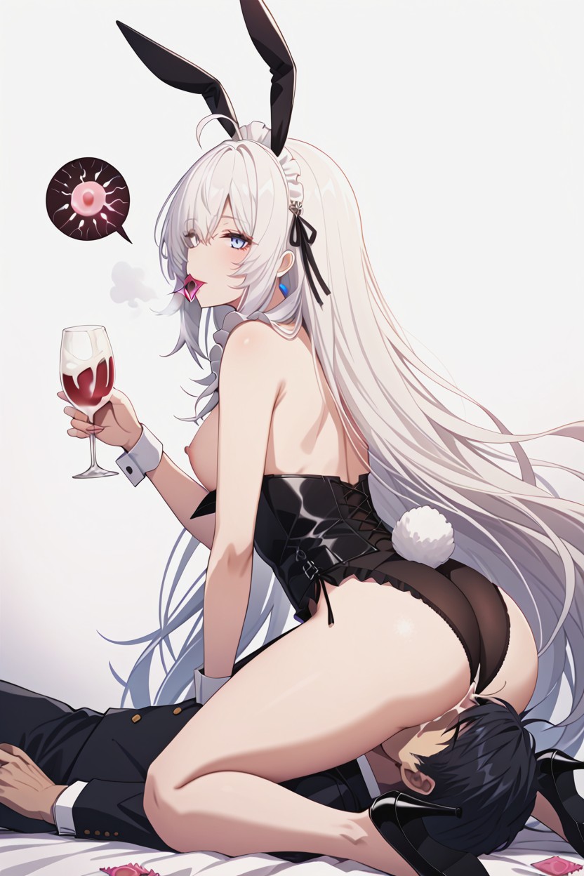 Holding Glass, Cum Spilling Out Pussy, Long Ahoge Hentai AI Porn