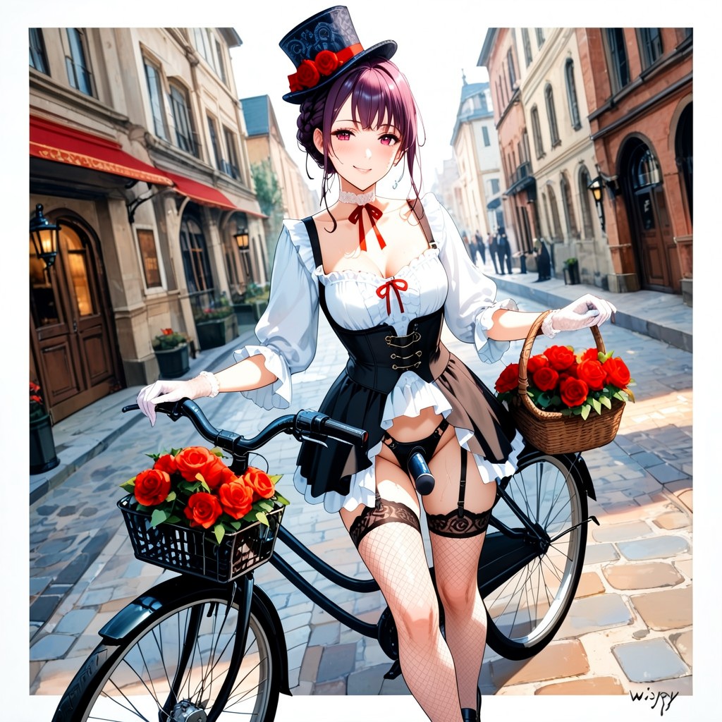 Aristocrats Around, White Lace Gloves, Stylish Black Fascinator Hat On Hair Bun Hentai AI Porn