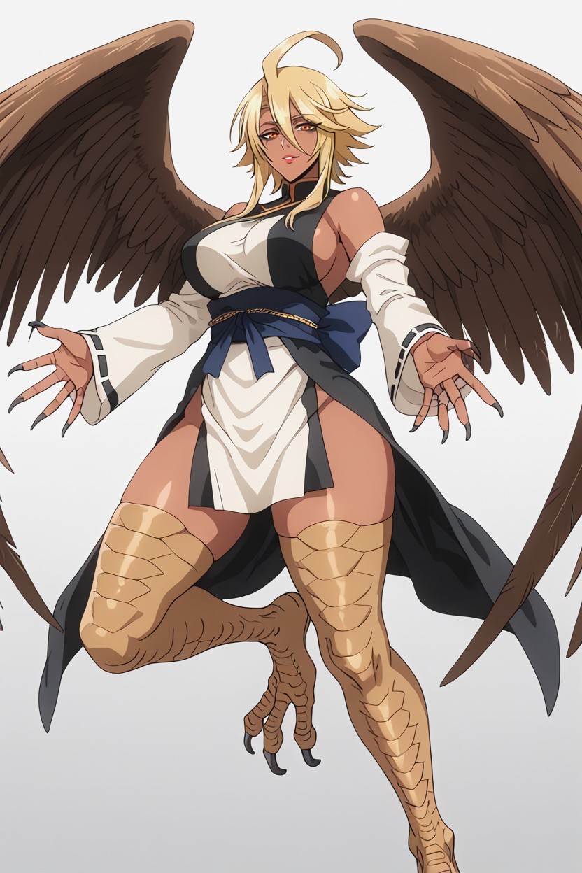 The Overall Body Is Very Light Due To Hollow Bones, Heavy Ganguro-style Makeup, Large Detailed Feathered Wings Hentai IA