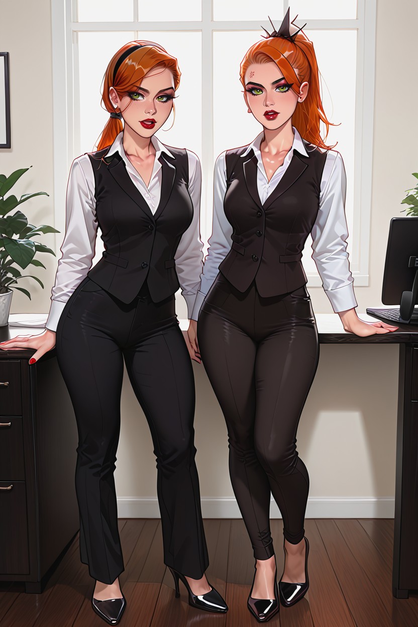 Full Body, Hairband, Black Office Pants Hentai AI Porn