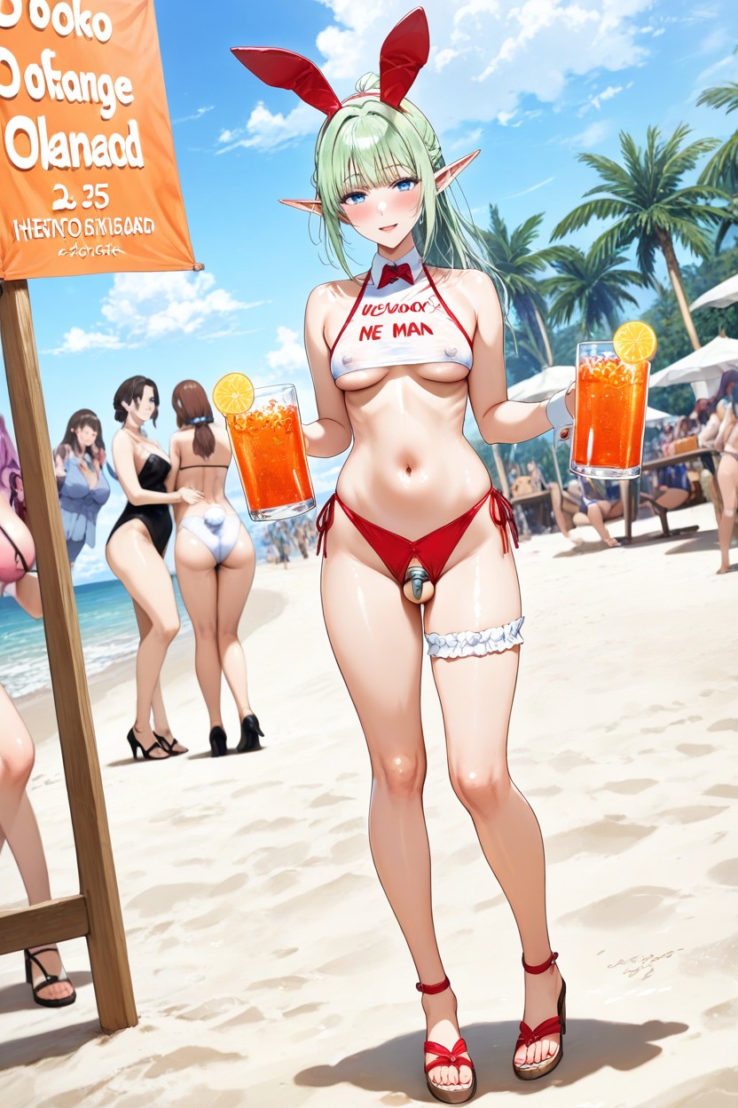 Otoko No Ko Man, Leg Band, Beach Full Of People Hentai AI Porn