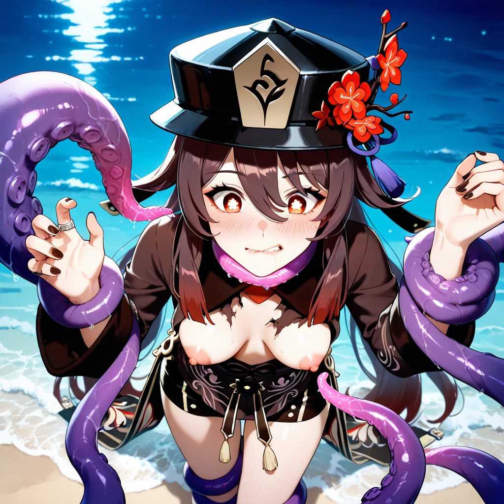 25+, Tentacles Choke Her Throat, At Night Blue Moonlight Hentai AI Porn