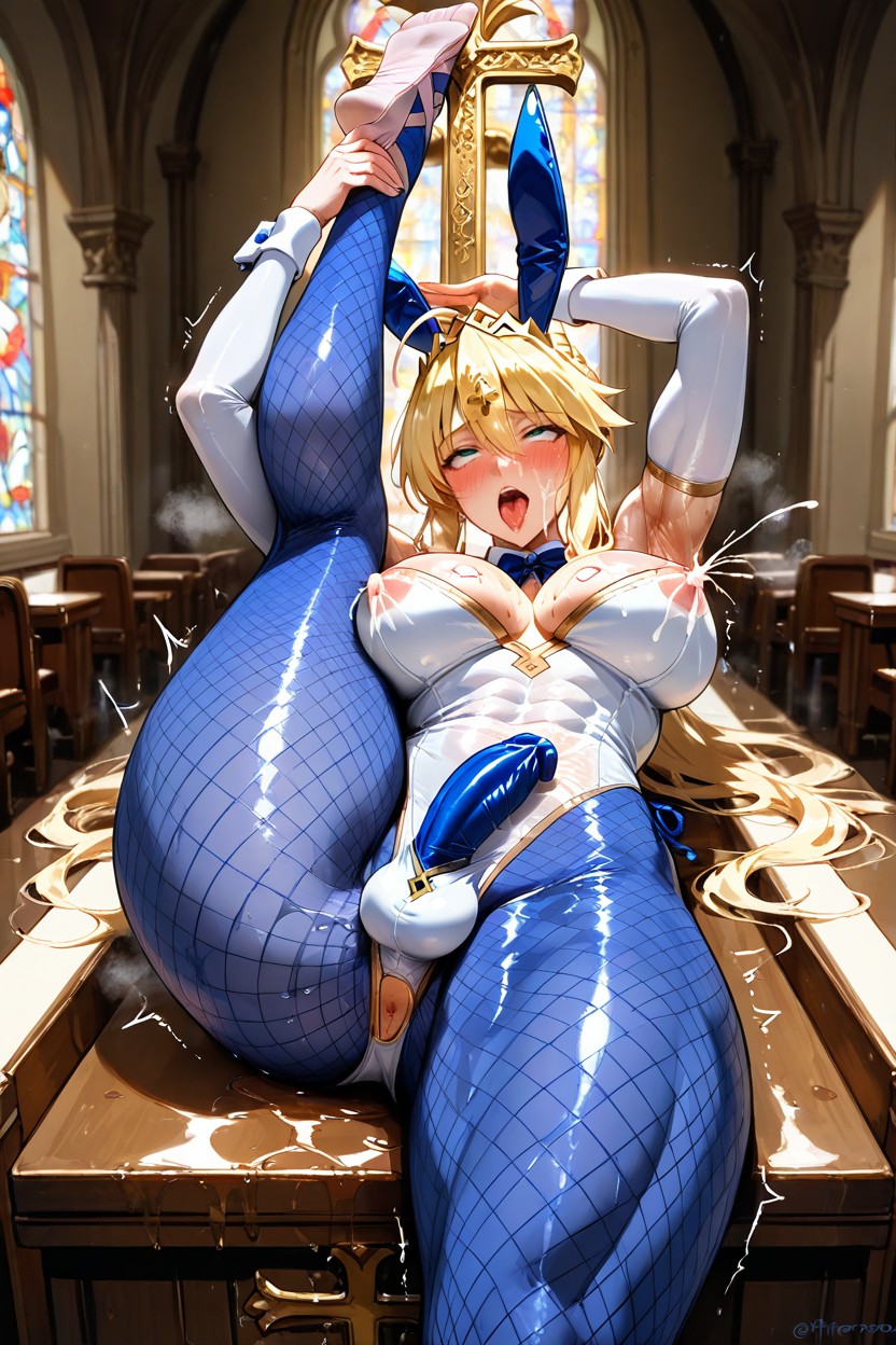 Medium Ass, Blue Fishnets Under Pantyhose, Looking At Viewer Hentai AI Porn