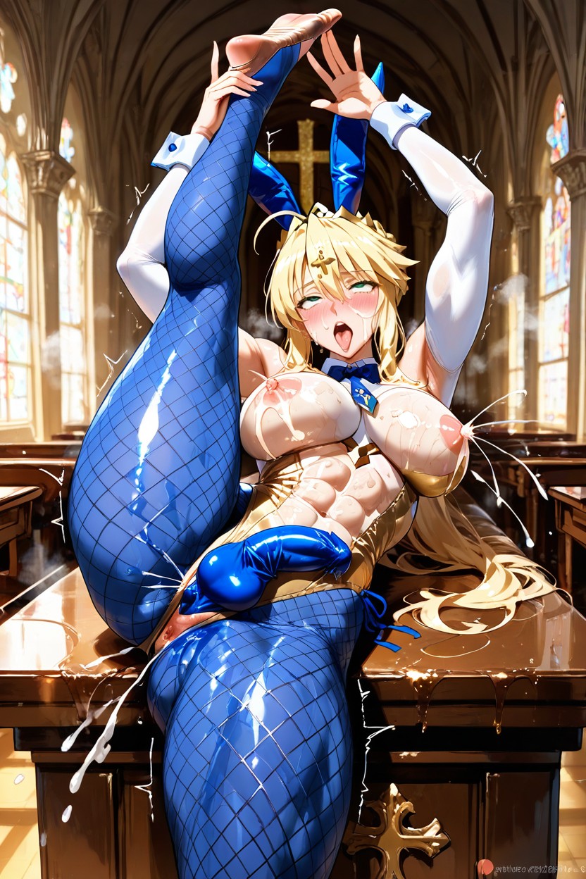 Steam, Splits, Blue Fishnets Under Pantyhose Hentai AI Porn