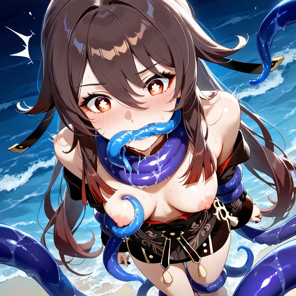 Official Hu Tao Outfit In Genshin, Shocked, Detailed Eyes Hentai AI Porn