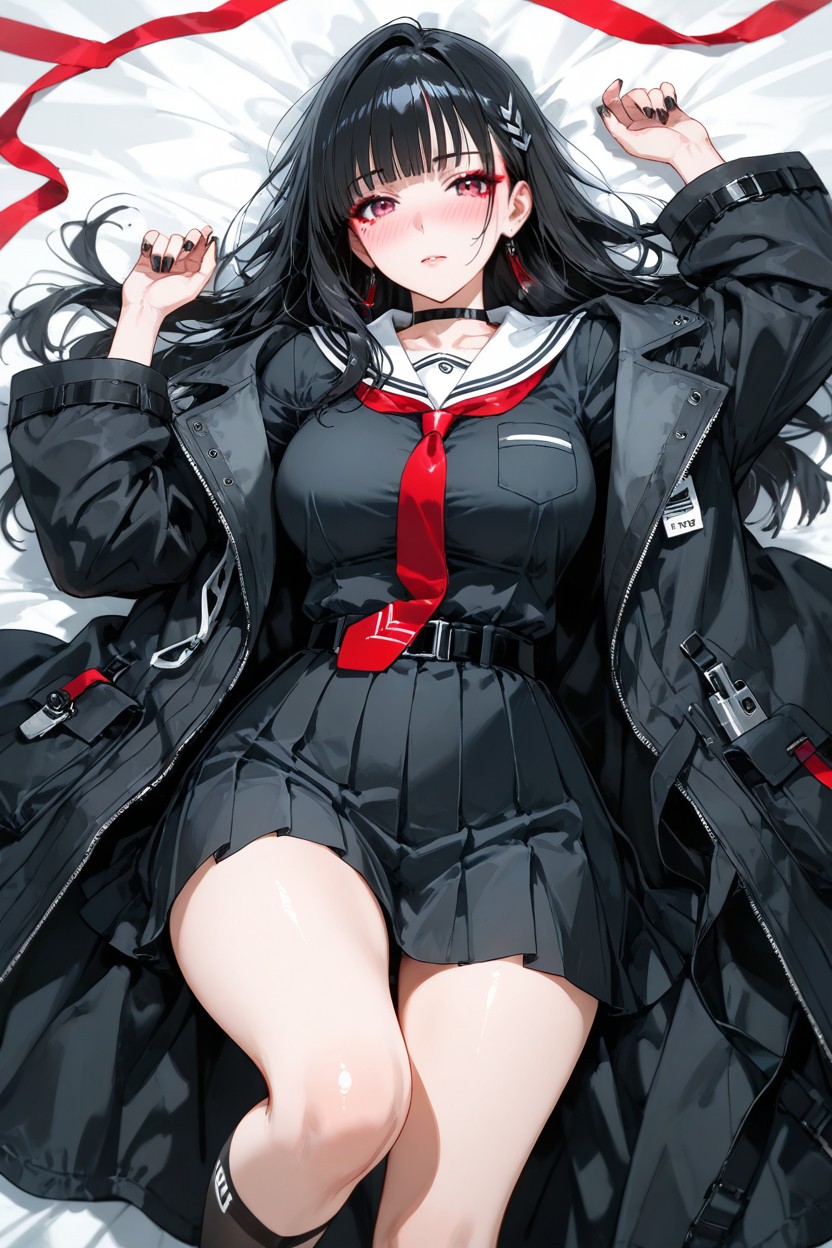 Lying, Pink-red Eyes, Subtle Red Eye Makeup Hentai AI Porn