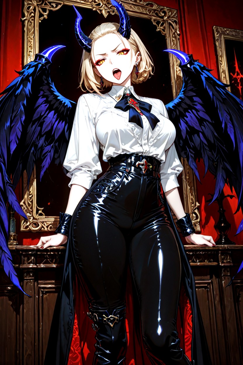 Aged Roughly, Dark Angel Wings, A Full-body Shot Of A Haughty Noblewoman Of Demonic Descent Hentai AI Porn