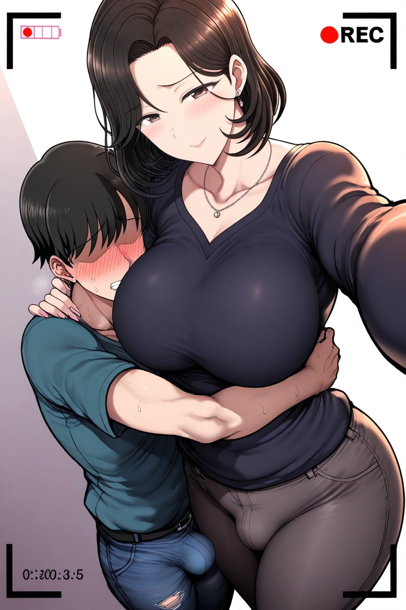 Dominant Woman, Duo, Woman Friendly Hugging Him Hentai AI Porn