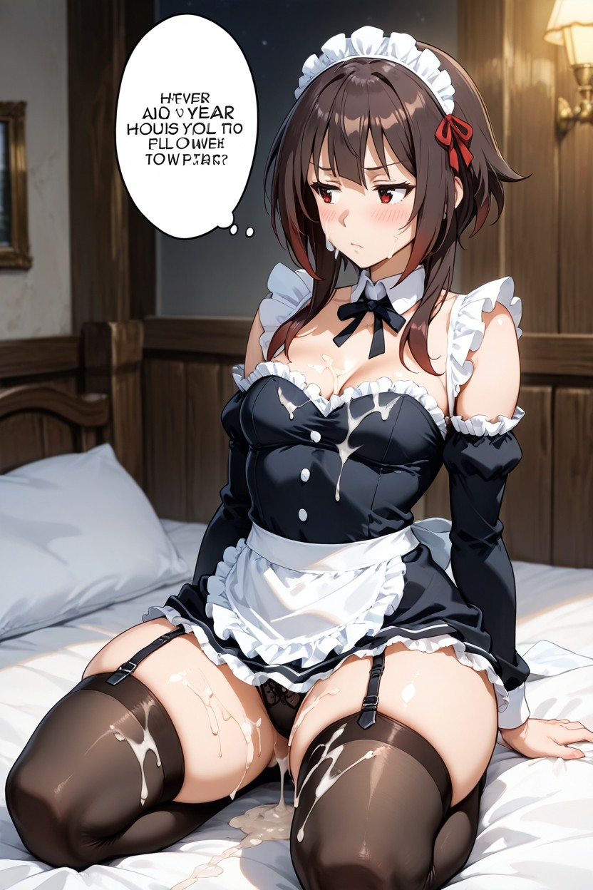 White Apron, Black Thigh Highs, Cleavage Showing Hentai AI Porn