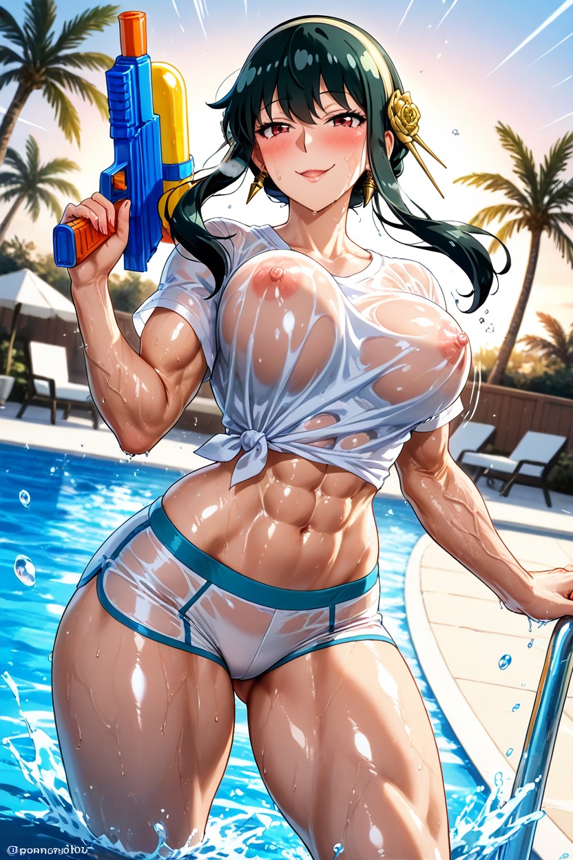 Dynamic Pose, Medium Breast, Wet Body Hentai AI Porn
