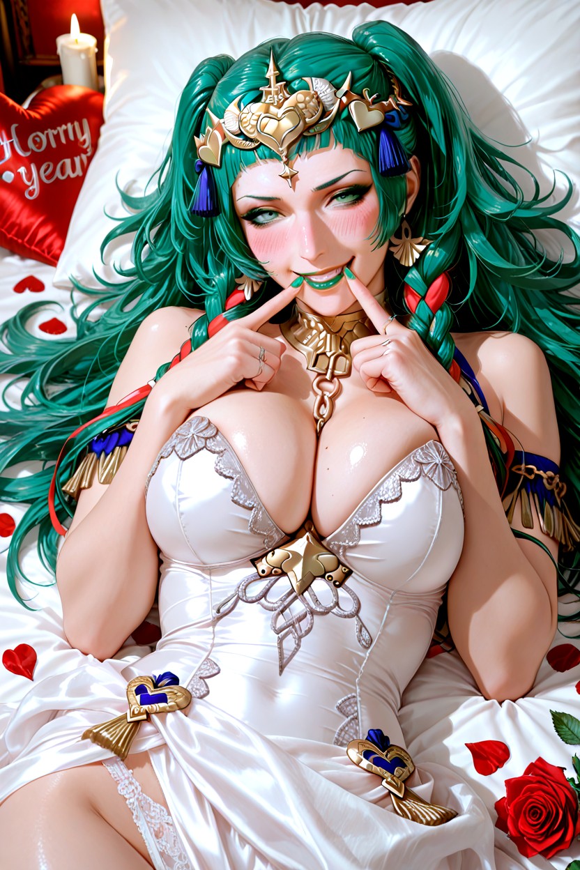 Seductive Horny Look, Green Lips, Smiling Hentai AI Porn