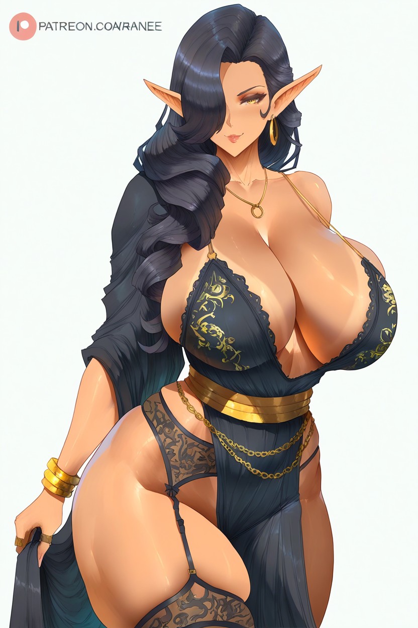 And Thigh-high Stockings, Wearinga N Intricate, Medium Breast Hentai AI Porn