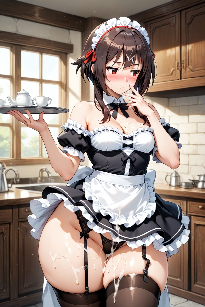 Exposed Shoulders, Cleavage Showing, Thick Thighs Hentai AI Porn