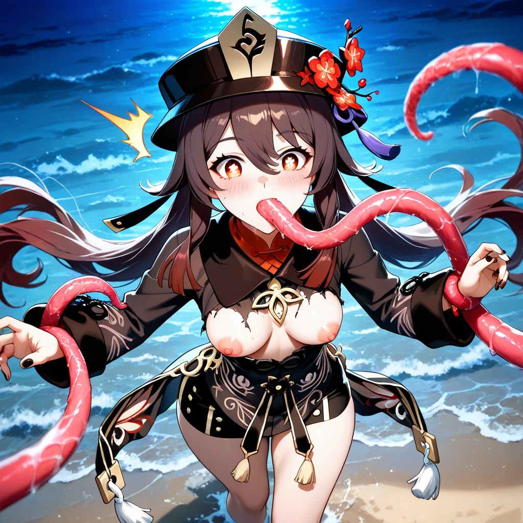 Perfect Face, Detailed Eyes, The Tentacles Is In Her Mouth Hentai AI Porn