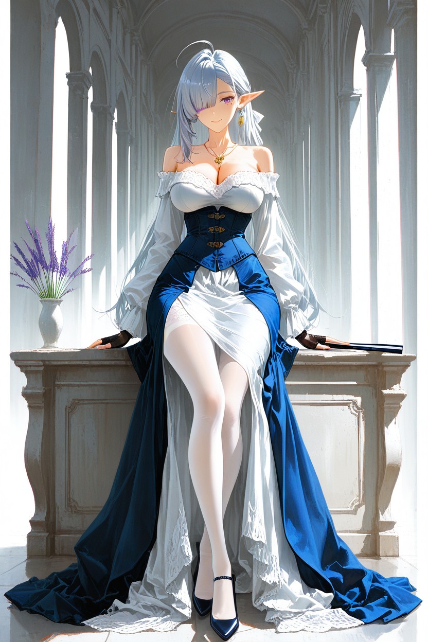 Lavender Purple Eyes, Extremely Long Legs, Intricate Lace Details Hentai AI Porn