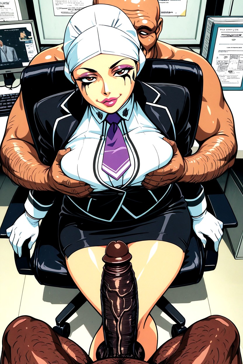 Office Interior, Accurate Art Style, Interracial Groping Hentai AI Porn