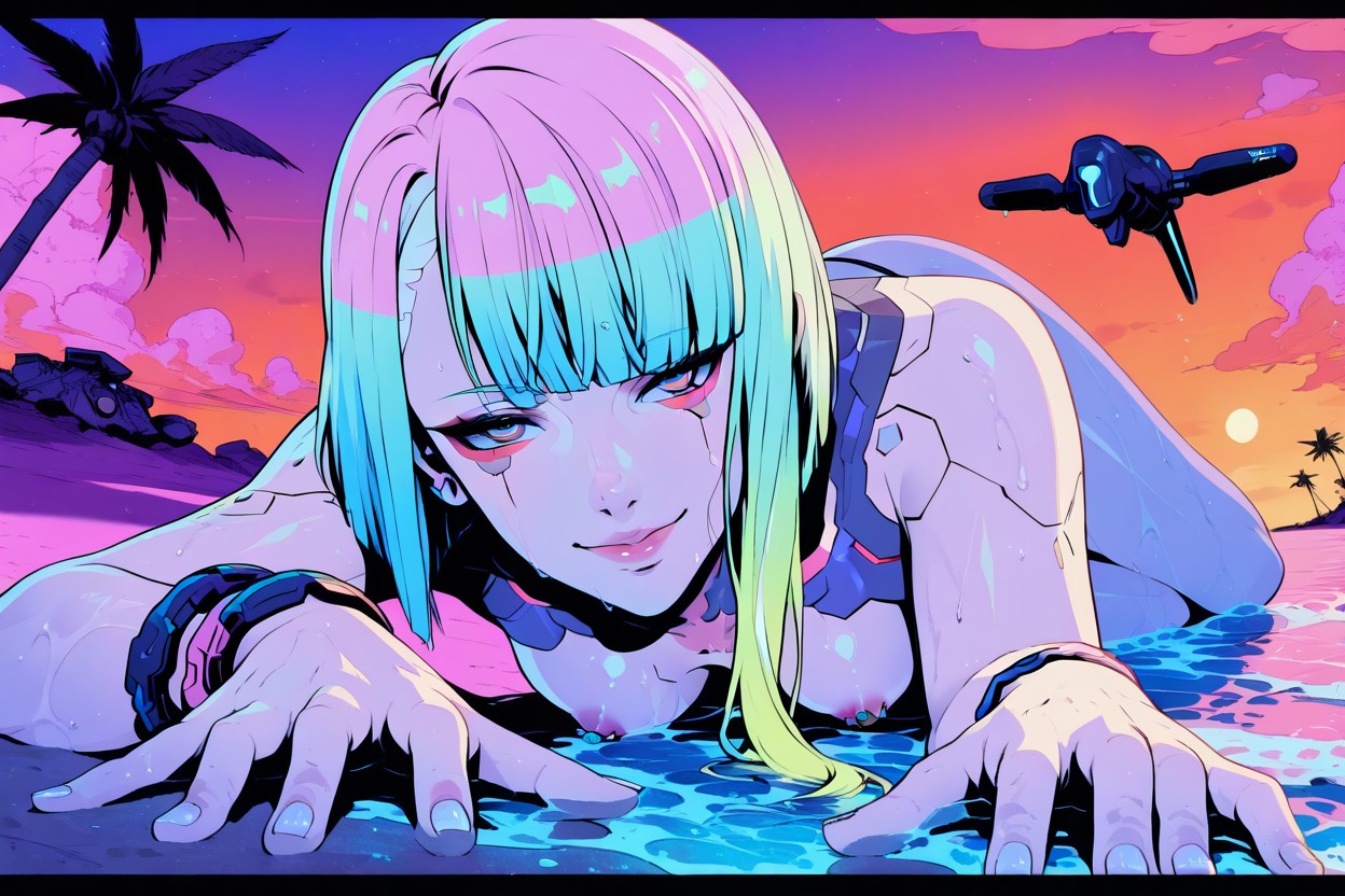 Lying Prone In The See Water On The Beach, K Resolution, Snatched Waist Hentai AI Porn