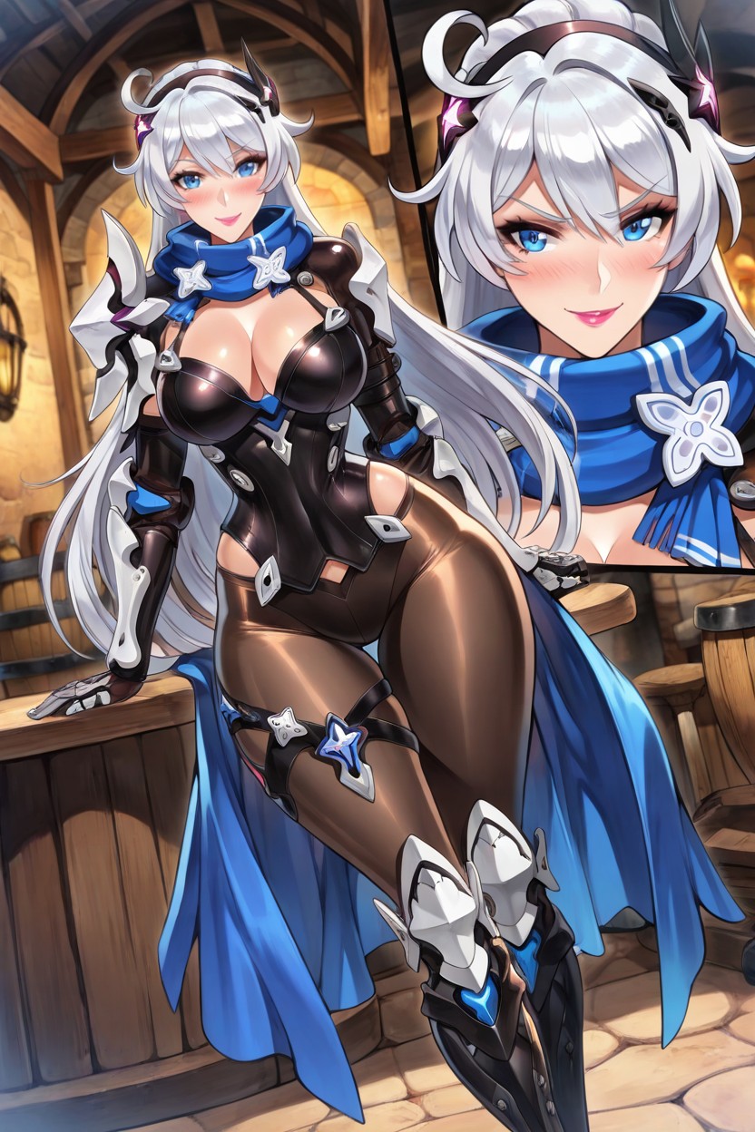 Multiple Views, Happy, Dark Silver Shoulder Pauldrons Hentai AI Porn