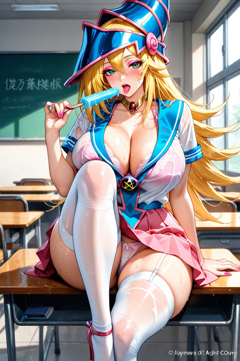 Sweaty, Deep Cleavage, Light Blue Stiletto High Heels Hentai AI Porn