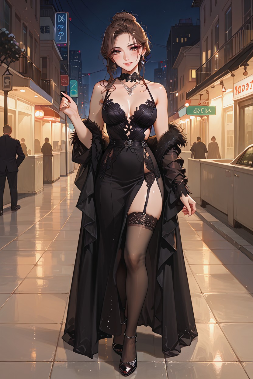 Full Body, Blushing, Black Garter Belt Hentai AI Porn