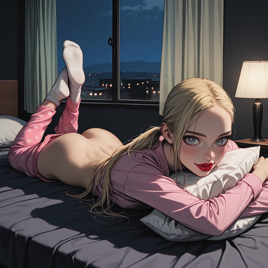 Window With Curtains, The Room Is Dark, Night Outside The Window Hentai AI Porn