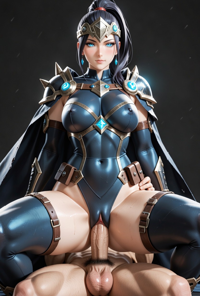 Wearing Full Body Covered, Athletic Body, High Raven-black Ponytail Hentai AI Porn