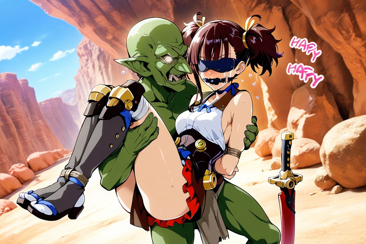 One Against One, Hlaf Size Goblin, Female Blindfold Hentai AI Porn