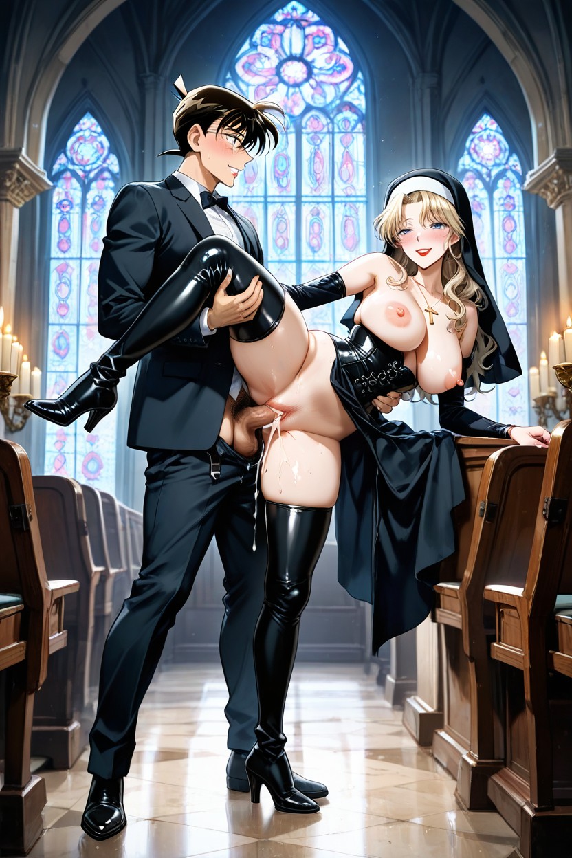 Spooning Sex, Smile In Pleasure, Black Thigh-high Boots Hentai AI Porn