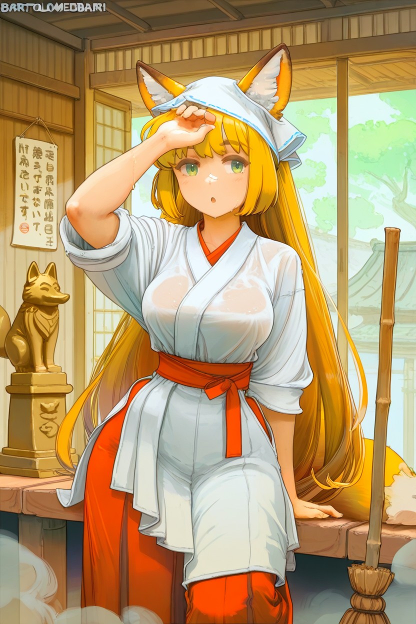 Patio, Sweaty, Blonde Hair Hentai AI Porn