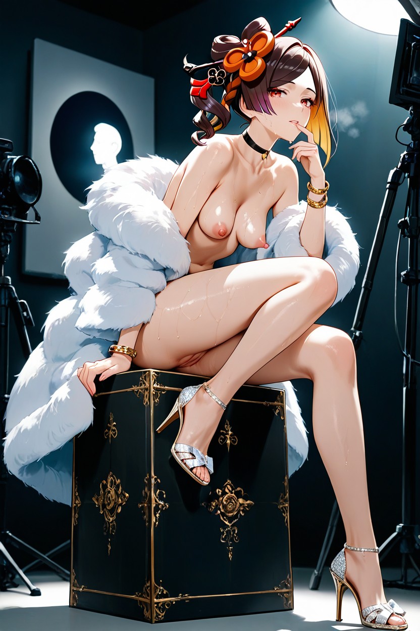 One Leg Tucked, Delgada, Off-shoulder Hentai IA