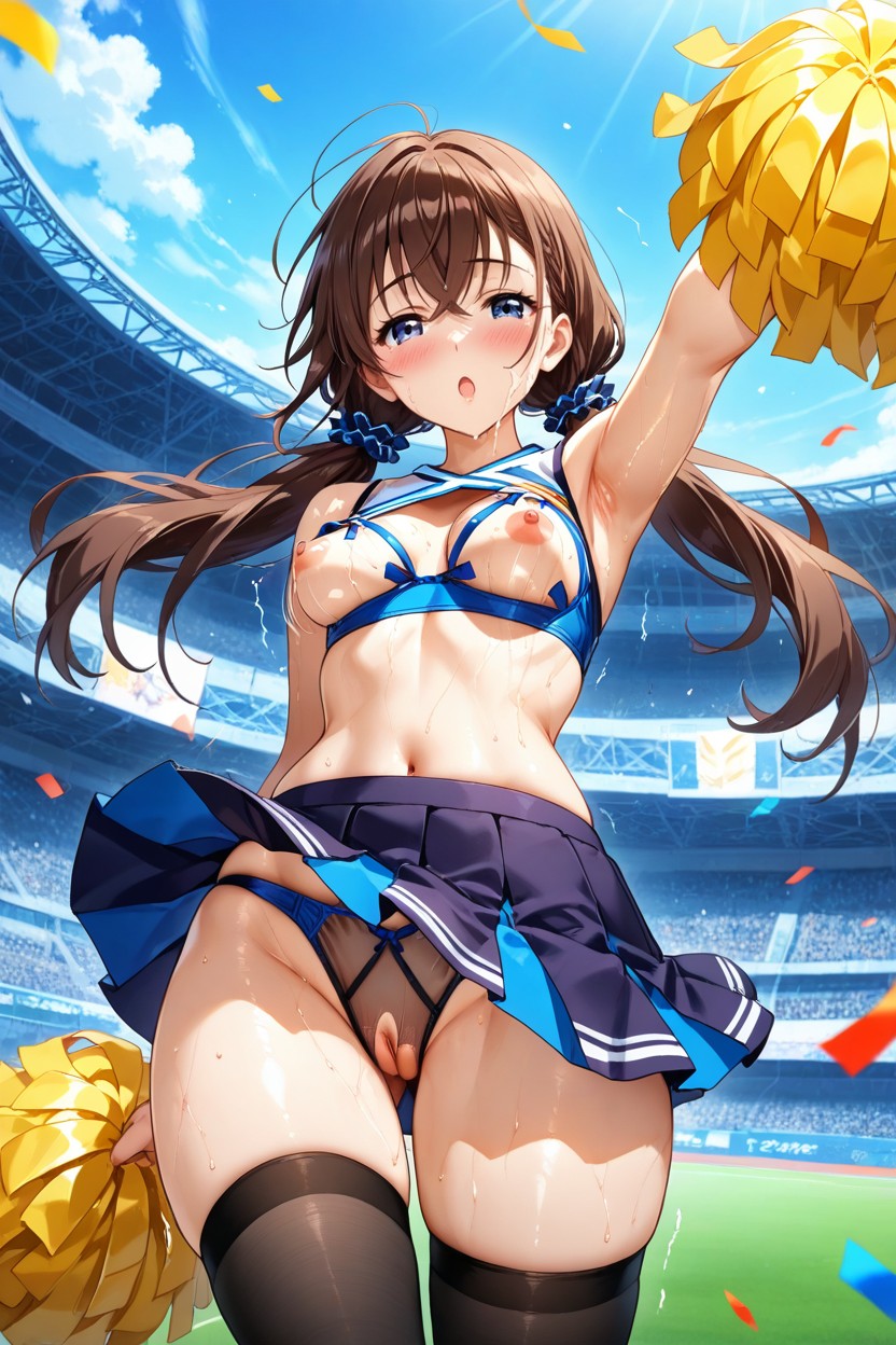 Middle Hair, Wearing Black Thighhighs Socks, Detailed Face Hentai AI Porn