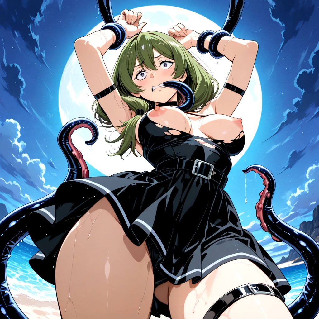 Tentacles Move Up On Her Thighs, Angry, Tentacles Monster Behind Her Hentai AI Porn