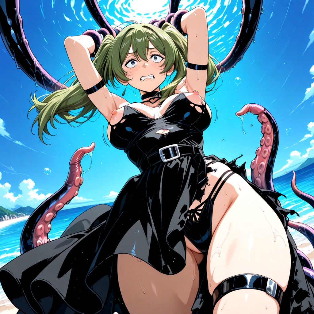 Night Time, Perfect Illustration, Tentacles Restrained Her Arms Hentai AI Porn