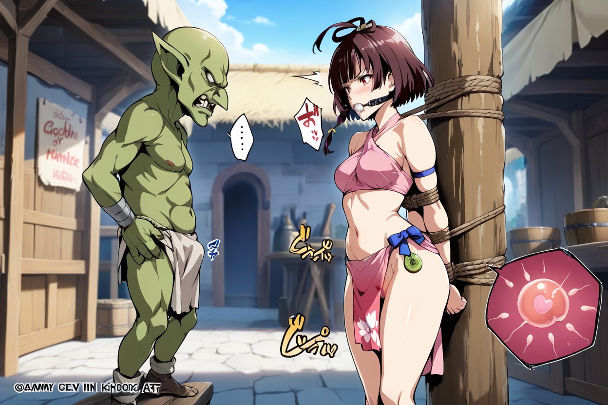 Front View, Female With Dark Brown Hair, Female Tied Against Wooden Post Hentai IA