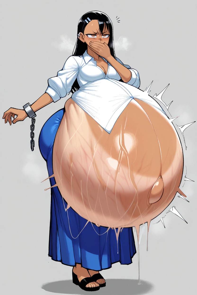 Colossal Wide Belly, Belly Reaches Floor, Cuffed Sleeves Hentai AI Porn