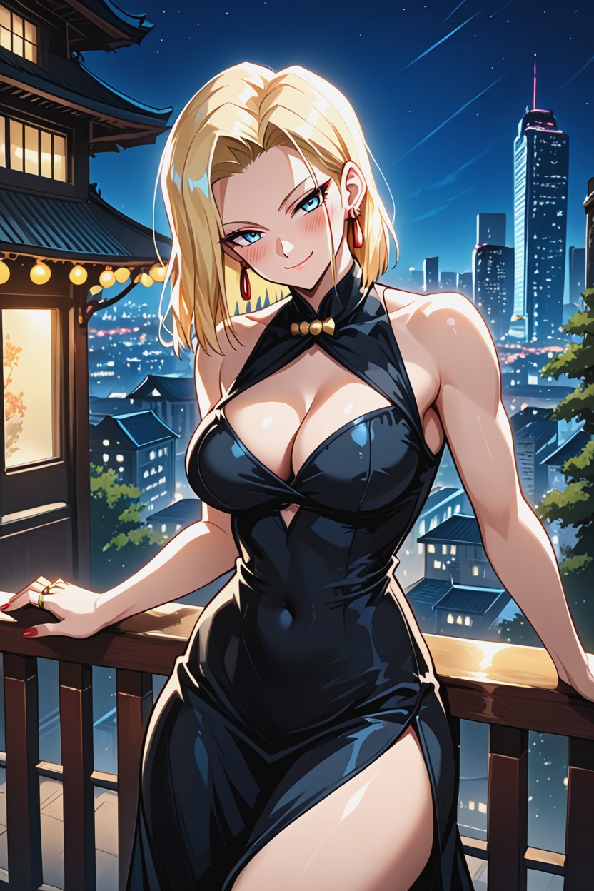 City_lights, Breasts, Black_dress Hentai AI Porn