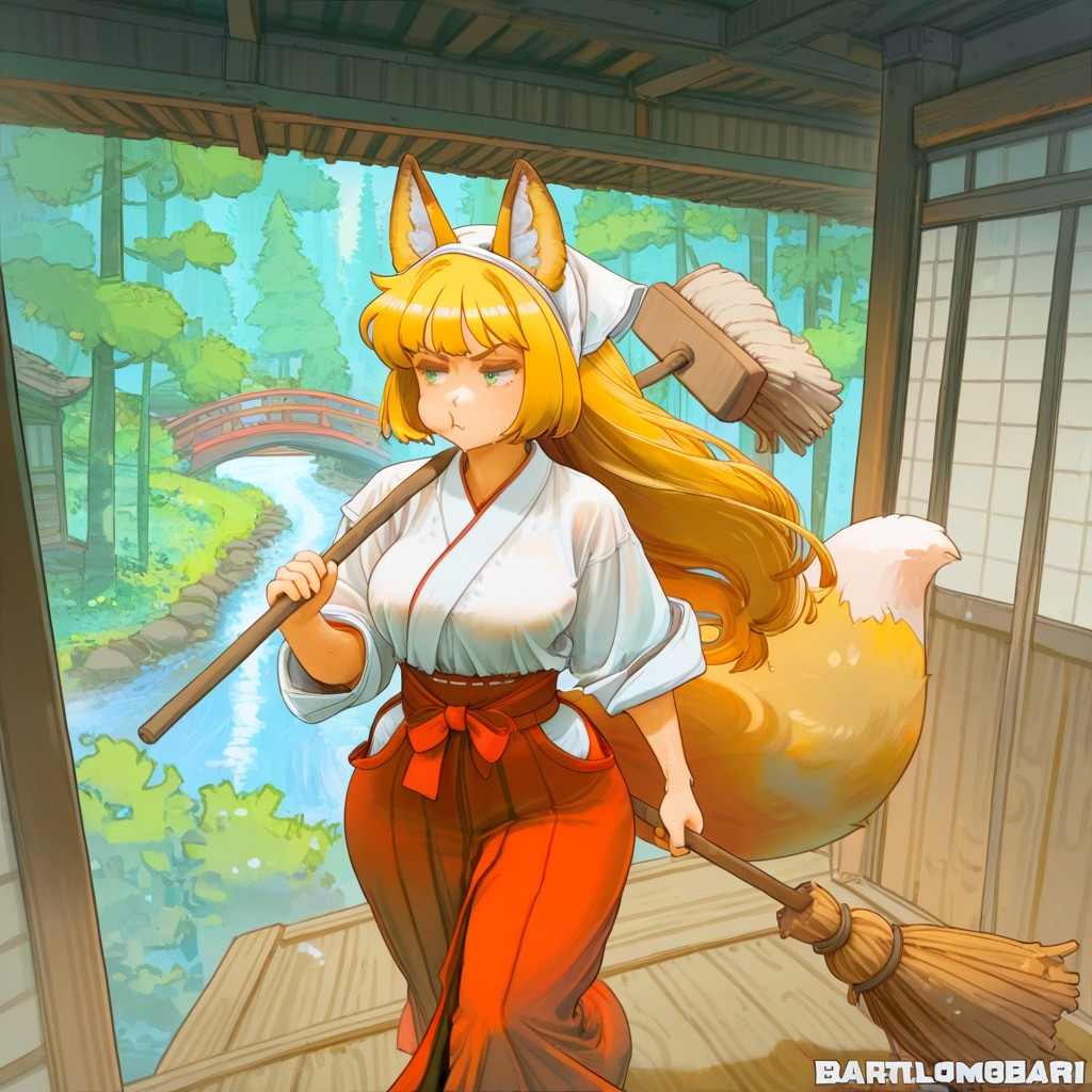 Pouting, Fist, Charging With Broom In Hand Hentai AI Porn