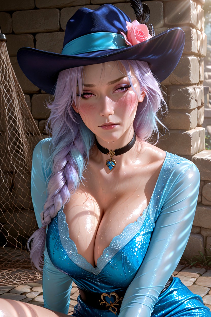 Serious Expression, Black Choker With A Pink Rose, Spectacular Lines Porno IA Hentai