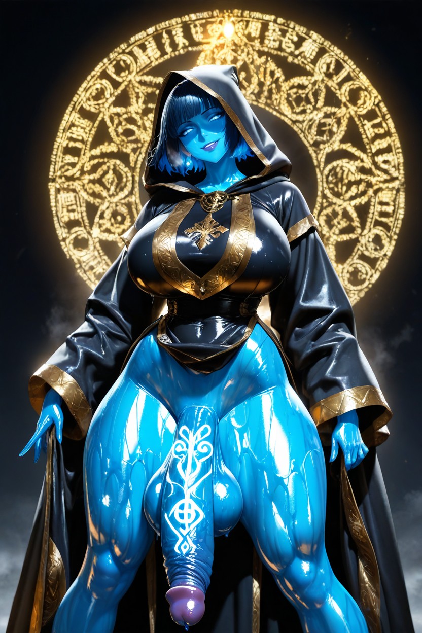 Simple Black Background, Seductive Smile, Multilayered Robes Hentai AI Porn