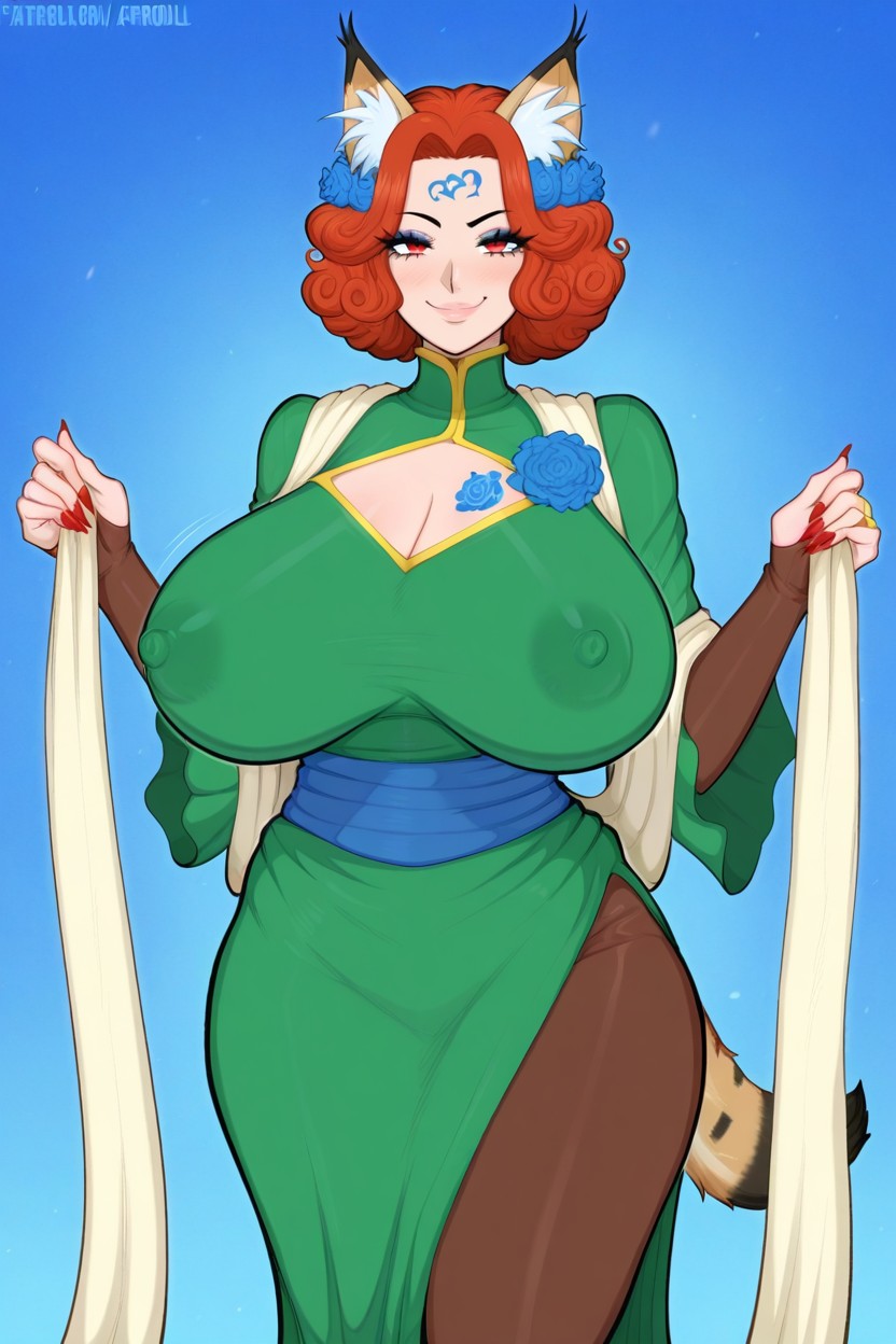 High Collar, Brown Bridal Gauntlets, Breast Expansion Hentai AI Porn