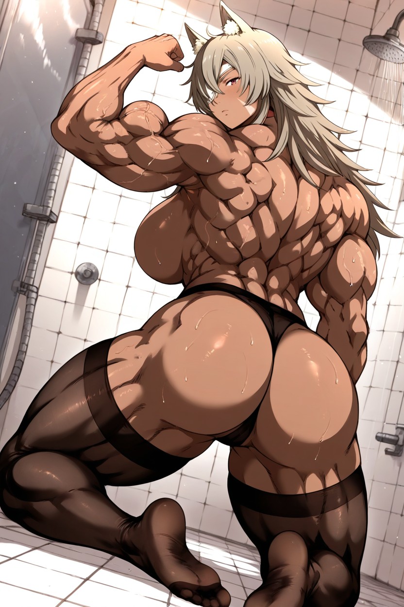 Bored Facehyper Muscular Female Bodybuilder Body Type, View, Ultra Muscular Arms Hentai AI Porn