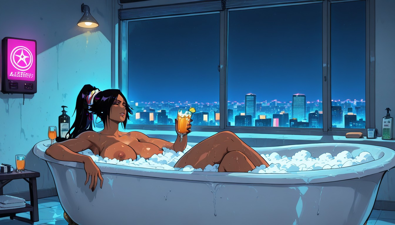 Neon, Relaxed, Floor To Ceiling Windows Hentai IA