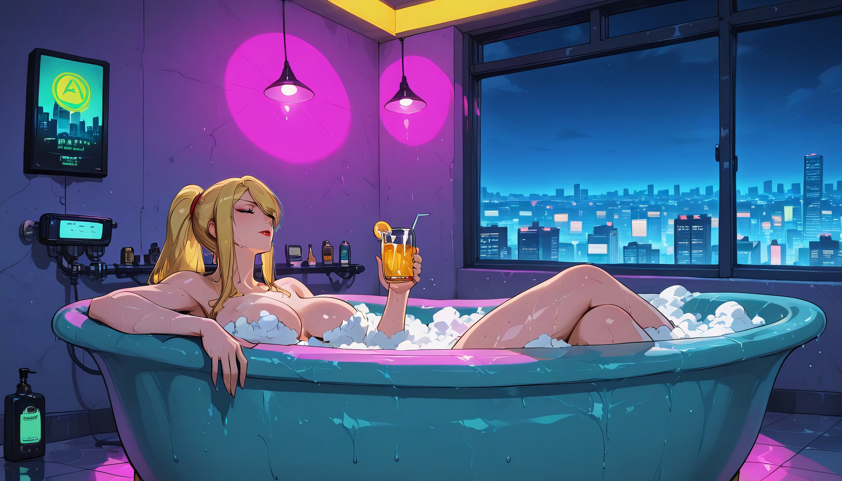 Bathroom Lighting, Lights Of The City At Night, Night Hentai AI Porn