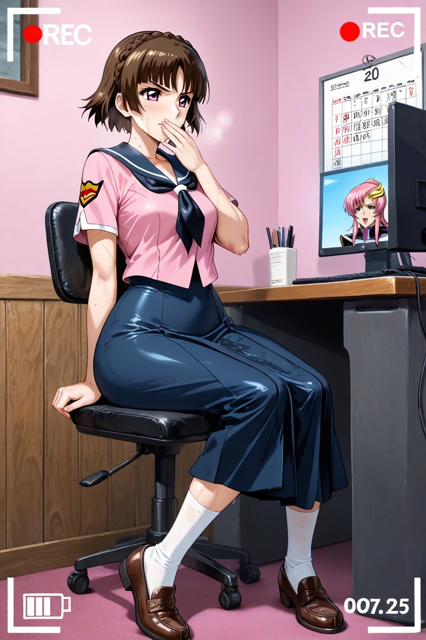 Sweaty, Study Room, Small Breasts Hentai AI Porn
