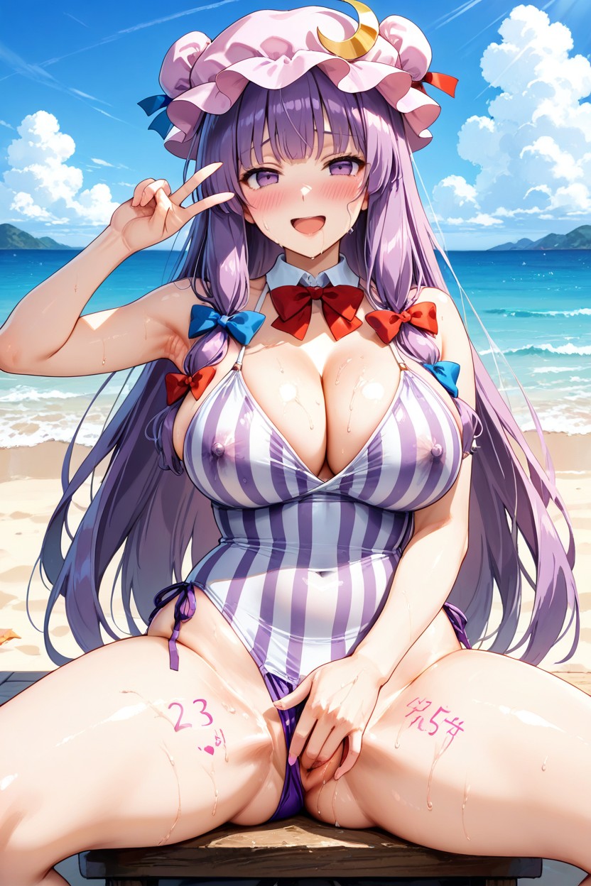 Red Bow, Masturbating Herself, Medium Ass Hentai AI Porn