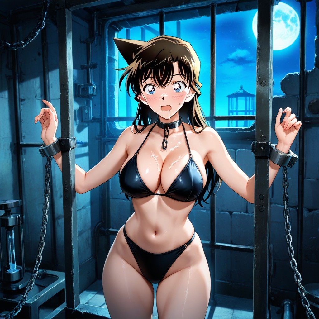 Mouri Ran Wear A Sexy Tight Black Bikini, Tight Body, No Pants Hentai AI Porn