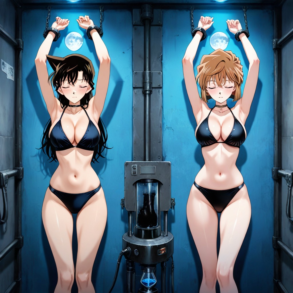 She Is Inside A Giant Circle Sex Machine, Arms Up, 2 People Hentai AI Porn