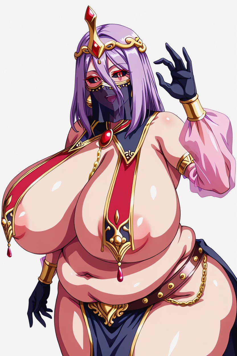 Exaggerated Heavy Nipples, Belly, Red Eyeliner Hentai AI Porn